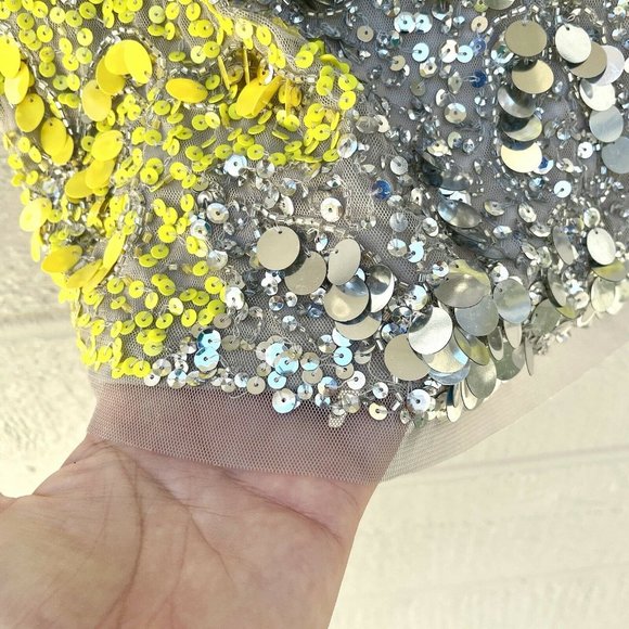 Aidan Mattox Yellow and Silver Sequin Mini Dress - Picture 6 of 10